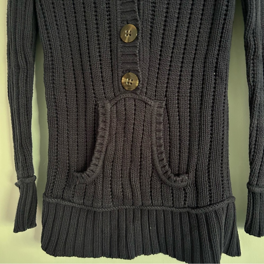Eddie Bauer Women's Navy Hooded Long Sleeve Sweater Size XS Front pouch pocket - Picture 4 of 7